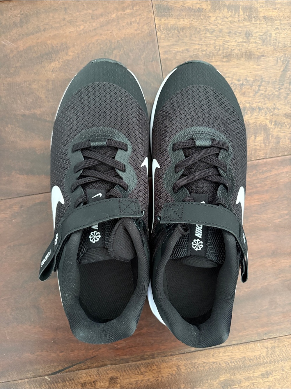 Nike Kids Black and White Slip-On Sneakers with Hook-and-Loop Strap